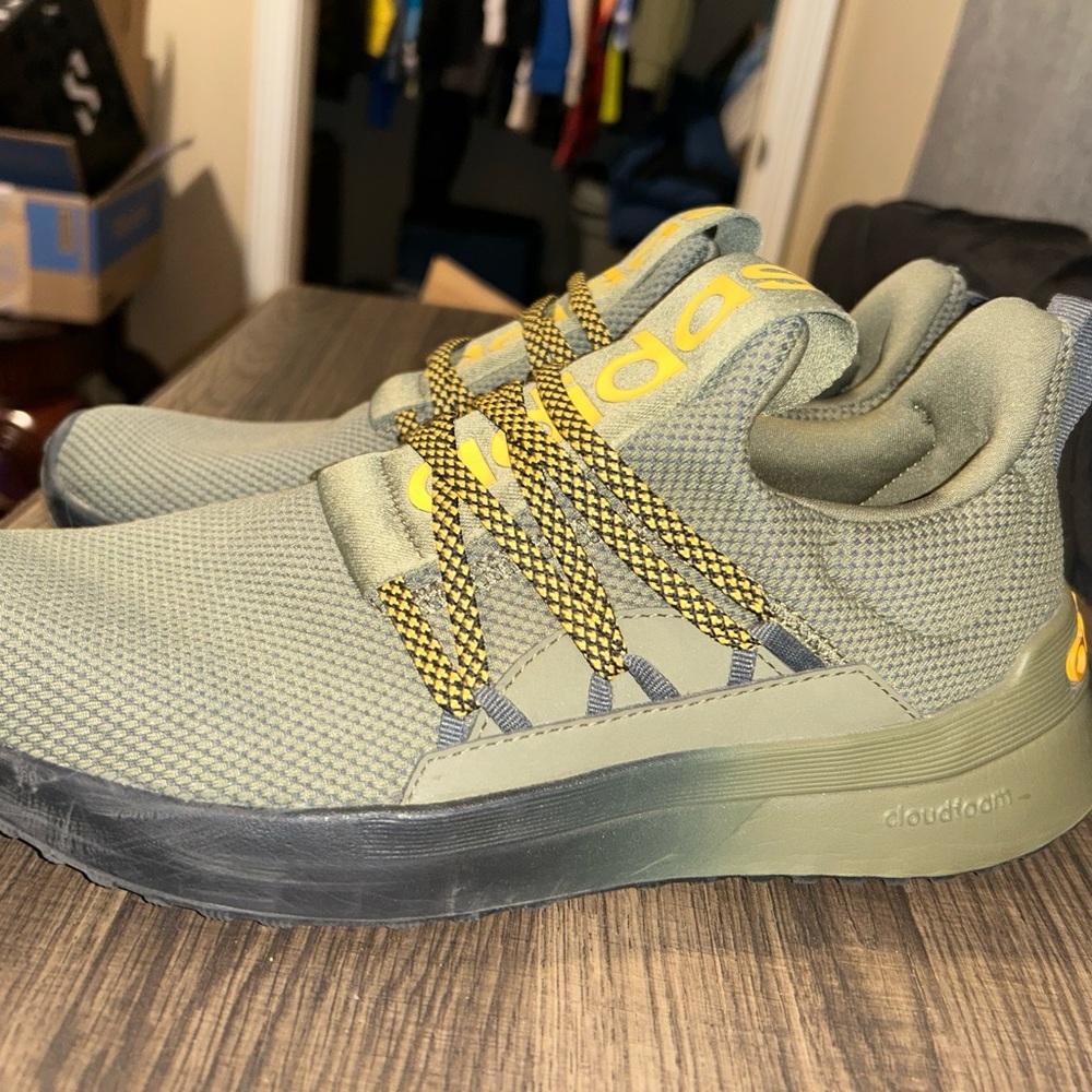 Adidas Olive and Yellow Cloudfoam Sneakers